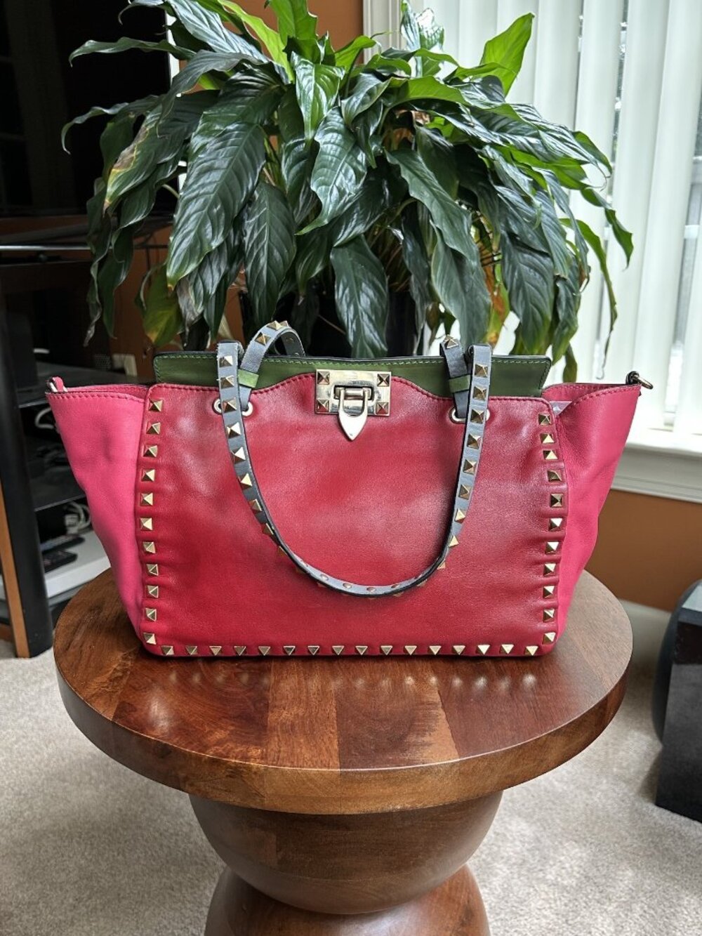 VALENTINO GARAVANI Vitello Small Rockstud Tote, Tri-Color
